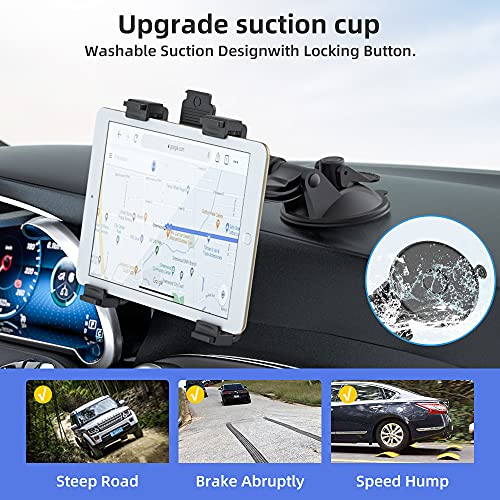 OHLPRO Dashboard Tablet Holder for Car, iPad Car Holder Suction Cup Mount Compatible with 7"-13" Tablets, Truck Windshield Vent with Flexible Arm Clip, Sturdy Adjustable Design, 360° Rotation, Black - size: Dash+Clip 7-13" Mount