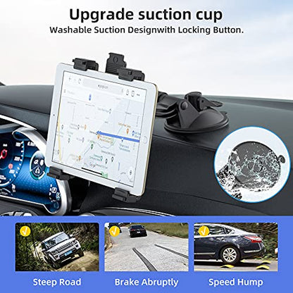 OHLPRO Dashboard Tablet Holder for Car, iPad Car Holder Suction Cup Mount Compatible with 7"-13" Tablets, Truck Windshield Vent with Flexible Arm Clip, Sturdy Adjustable Design, 360° Rotation, Black - size: Dash+Clip 7-13" Mount