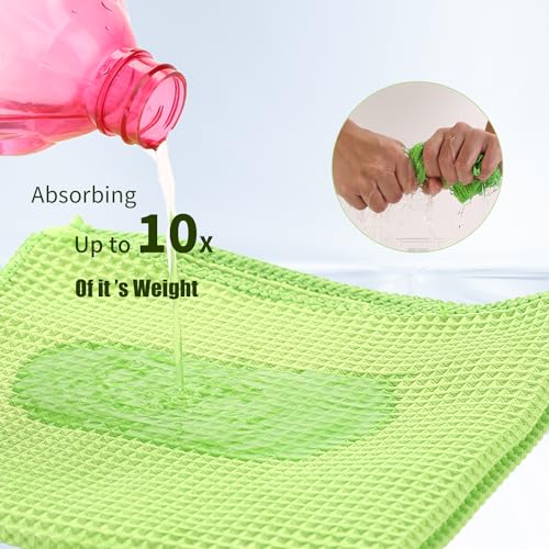 XINDELL Waffle Weave Microfiber Towel, 4Pack-16" X16" Premium Waffle Knit Detailing Towel, Cleaning Cloth for Car Windows Glass, No-Odor Streak-Free Ultra Absorbent Small Kitchen Cleaning Rags, Green