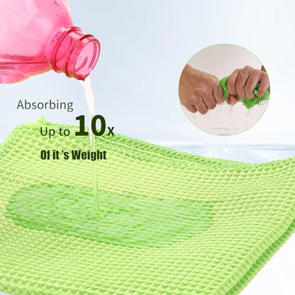 XINDELL Waffle Weave Microfiber Towel, 4Pack-16" X16" Premium Waffle Knit Detailing Towel, Cleaning Cloth for Car Windows Glass, No-Odor Streak-Free Ultra Absorbent Small Kitchen Cleaning Rags, Green