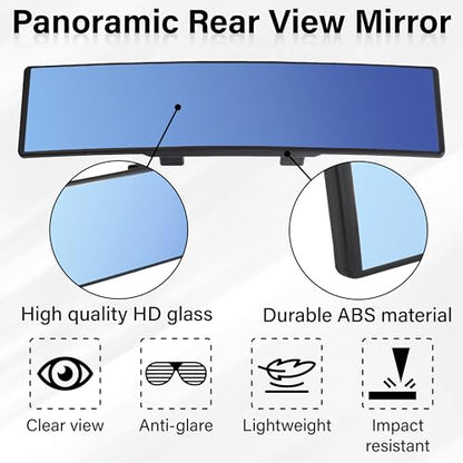 Rear View Mirror, Universal 12 Inch Wide Angle Rear View Mirror Convex - color: Blue
