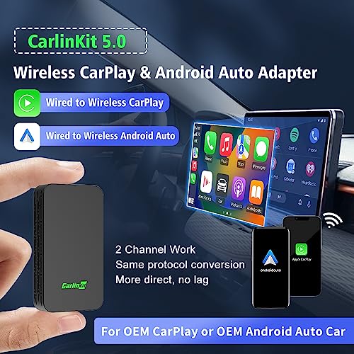 Carlinkit 5.0 Android Auto & Wireless CarPlay Adapter, Plug & Plug