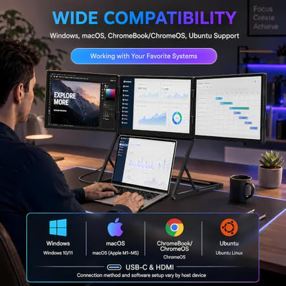 TriCreate 14" QHD Triple Portable Monitor Extender for Laptop - size: T14Q