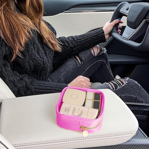 FFaw Small Clear Makeup Bag, Nylon Mini Cosmetic Bag Small Makeup Pouch for Purse TSA Approved Travel Toiletry Bags with Zipper Cute Makeup Case Organizer Car Bag for Women Girls (Rose Mini) - color: Rose Mini