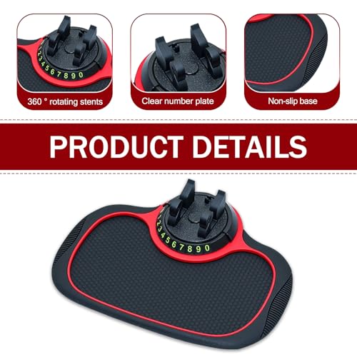 1 PC Car Multi-Function Anti-Slip Pad, 9.45" x 7.48" 360 Degree Rotating Phone Holder Parking Number, Dashboard Anti-Scratch Storage Pad for Keys Sunglasses, Universal for Cars (Black #1)