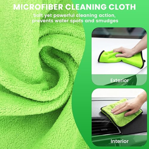 Car Wash Brush with Long Handle, 62'' Car Wash Mop, 7Pcs Chenille Microfiber Cars Washing Kit with Window Squeegee/Microfiber Towels /Wheel Brush for Cars RV Truck Boat Floor Window, Green - color: Green