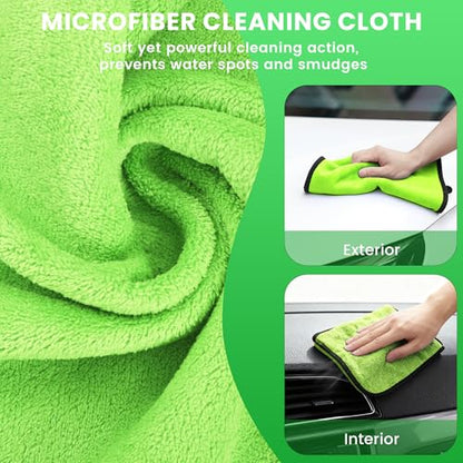 Car Wash Brush with Long Handle, 62'' Car Wash Mop, 7Pcs Chenille Microfiber Cars Washing Kit with Window Squeegee/Microfiber Towels /Wheel Brush for Cars RV Truck Boat Floor Window, Green - color: Green