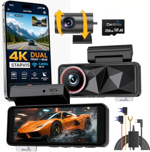 A11 4K Front + 2K Rear Dash Cam, 256GB microSD Included, Dash Camera with STARVIS Sensor, 5GHz WiFi, GPS, ADAS, HDR Night Vision, 24/7 Parking Monitor (Hardwire Kit Included), 3.4” IPS Screen