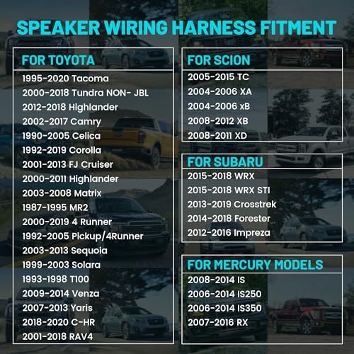 NuIth Car Speaker Wiring Harness Adapters for Toyota 2000-2015 4Runner Camry Tundra FJ Cruiser, Subaru WRX STI 2012-2019 Aftermarket Front Rear Door Speaker Connector 4 PCS