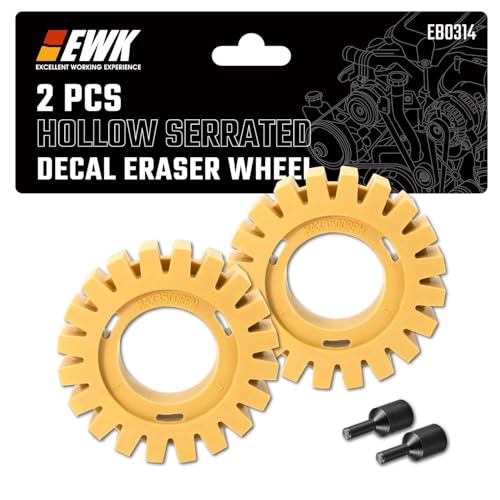 EWK Adhesive Eraser Wheel for Grinder, Hollow Serrated Decal Remover, Automotive Paint-Safe, Vinyl & Pinstripe Removal for Cars, RVs & Boats - style: 2 Pcs Hollow Serrated