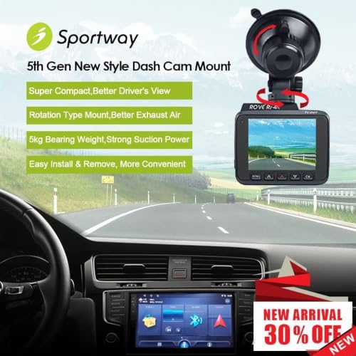 Sportway S503 Suction Cup Dash Cam Mount Holder (5th Gen) with 3pcs 360 Rotating Joints for Rove R2-4K, R2-4K PRO, R2-4K Dual Series, Nexar Z-Edge Kingslim iiwey NIUTA and Most Other Car Dash Camera