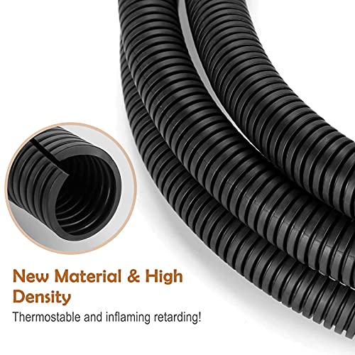 20FT 1/2 inch Wire Loom Split Tubing Auto Wire Conduit Flexible Cover Black - color: Black, size: 20FT 1/2"