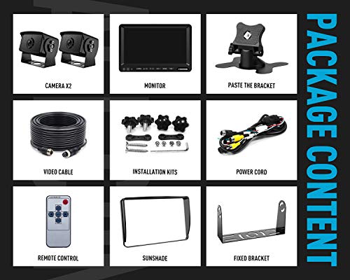 Fookoo 7" HD 1080P Wired Dual Backup Camera: 7" Dual Split Screen Monitor - color: Coal Black, size: 7 inches 2-camera