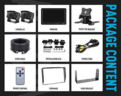 Fookoo 7" HD 1080P Wired Dual Backup Camera: 7" Dual Split Screen Monitor - color: Coal Black, size: 7 inches 2-camera