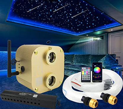 AZIMOM Bluetooth Dual-Port 20W Twinkle Fiber Optic Lights Meteor Shooting Star Ceiling Lighting Kits Mixed 860pcs*13.1ft Fiber Strands RGBW Music Remote APP Control Light Source Home Car Ceiling Décor - size: Meteor+860pcs*(0.03+0.04+0.06)in*13.1ft