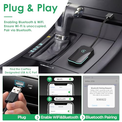 Wireless CarPlay Adapter, 2025 Upgraded Dual-Band (2.4GHz/5GHz) WiFi, Converts Wired to Wireless CarPlay, More Stable & Auto-Connect, Plug & Play for OEM Wired CarPlay Cars & iPhone iOS 10+ (Black).
