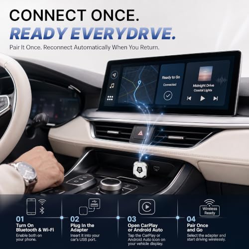 2-in1 Wireless CarPlay Adapter for Apple CarPlay & Android Auto - color: Black and White
