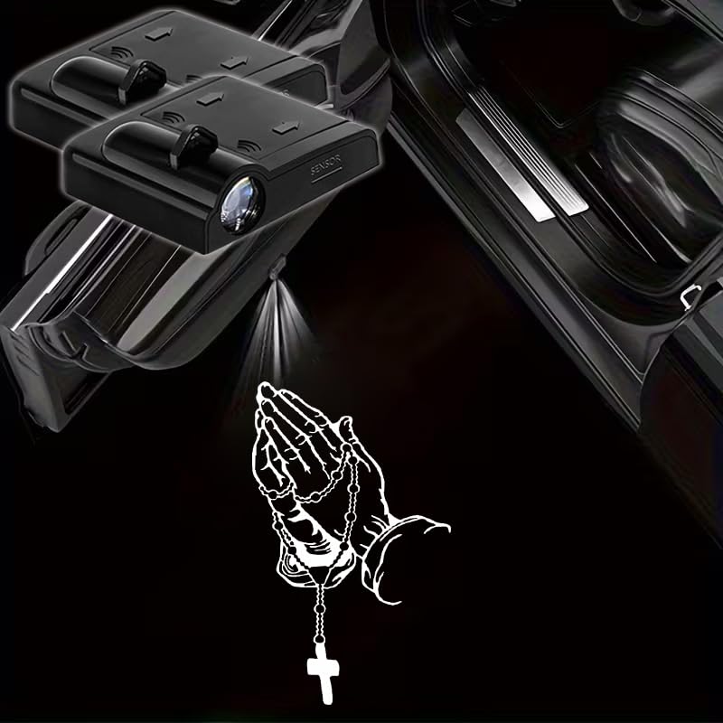 2PCS Prayer Gesture Cross Car Door Light Logo Projector LED Welcome Lamp - color: Cross