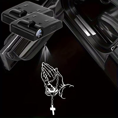 2PCS Prayer Gesture Cross Car Door Light Logo Projector LED Welcome Lamp - color: Cross