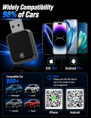 2026 Upgraded USB Wireless CarPlay Adapter for iPhone, Bluetooth 5.8 and Wi-Fi 6, Automatic & Zero-Delay Connection, Android auto Carplay Wireless Adapter for Android and iOS Systems. (Dark Gray) - color: Dark Gray