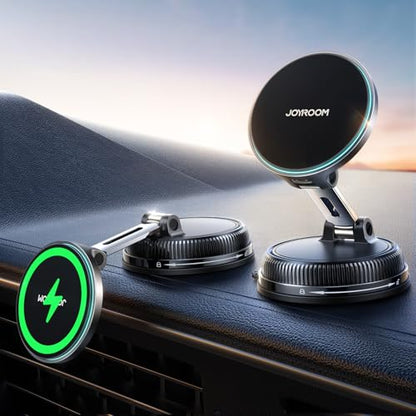 JOYROOM 15W Magsafe Car Mount Charger, iPhone Faster Charging Wireless Car Charger, 80+LBS Strong Suction Magnetic Phone Holder for Car, Stable Metal Support Arm for iPhone 17 Pro Max 16 15 14 13 - color: Black