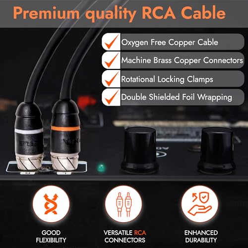 Elite Audio Premium Series 15ft. 2-Channel Car Audio RCA Cable – Double Shielded, Oxygen Free Copper, Noise Reducing Audio Cable for Amplifiers, Subwoofers, Speakers, and Processors – PRM15 - size: 15' (ft), style: 2-Channel