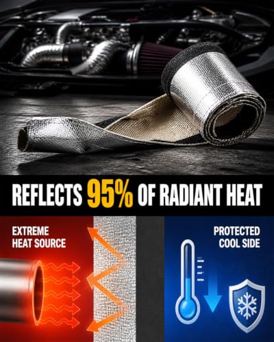 1/2" I.D. x 10FT Silver Aluminized Heat Shroud Sleeve, Wire Heat Shield Sleeve for Fuel Line, Brake Cables & High Temp Thermal Barrier Kit with 10 Pcs Stainless Steel Zip Ties & 1 Pair Gloves - size: 1/2''I.D. - 10FT