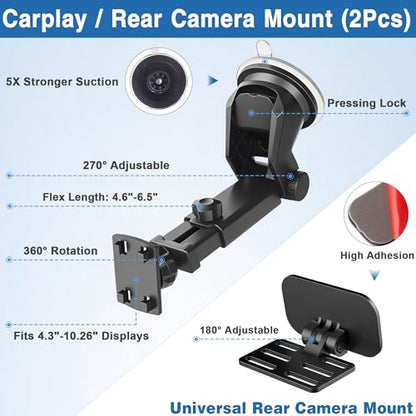 Carplay Mount (2Pack), Backup Camera Monitor Mount for Rohent, Baby Car Camera Holder, Car Play Screen Bracket for Carpuride, Rearview Back up Monitor Windshield Suction Cup Stand, Car Stereo Holder