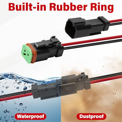 Deutsch DT 2 Pin Black Male Female Wiring Harness Connector 6 Kits, 16 AWG - color: 6 Sets-Black, size: 2Pin