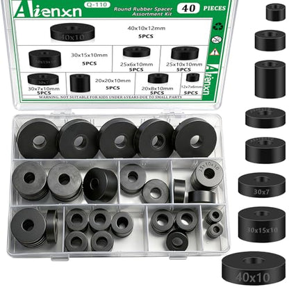 40PCS 8 Sizes Black Round Rubber Spacer Assortment Kit, Multi Purpose Rubber Bushings Anti Vibration Spacer for Electrical Repair, Home and Car Accessories - size: 8 sizes (40pcs)