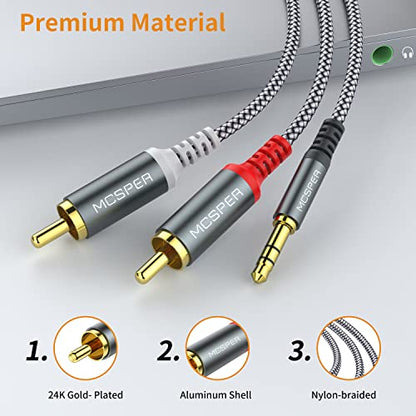 MCSPER RCA to 3.5mm AUX Cable, (6.6 Feet) 3.5 mm 1/8 to RCA 2-Male Headphone Jack Adapter Splitter Premium Stereo Audio Cord for Connects a Smartphone, Tablet, HDTV - size: 1-PACK
