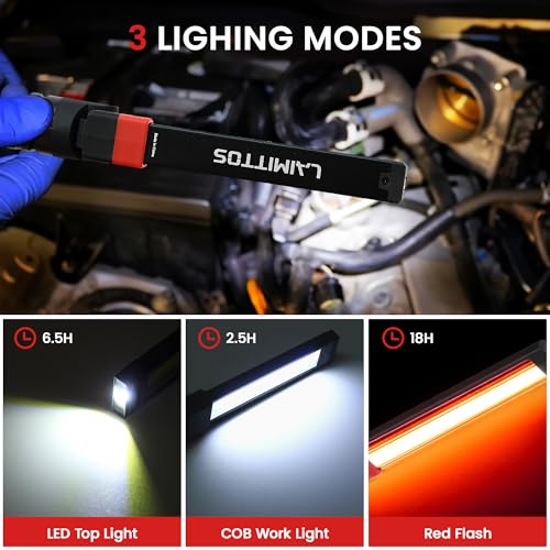 Rechargeable Work Light 2500mAh Magnetic LED Work Light Flashlight Mechanic Light Tool for Men Him, Foldable Lamp with Hook for Car Repair Emergency BBQ Grill (2 Pack) - style: 600 Lumens + 600 Lumens