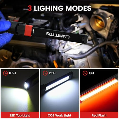 Rechargeable Work Light 2500mAh Magnetic LED Work Light Flashlight Mechanic Light Tool for Men Him, Foldable Lamp with Hook for Car Repair Emergency BBQ Grill (2 Pack) - style: 600 Lumens + 600 Lumens