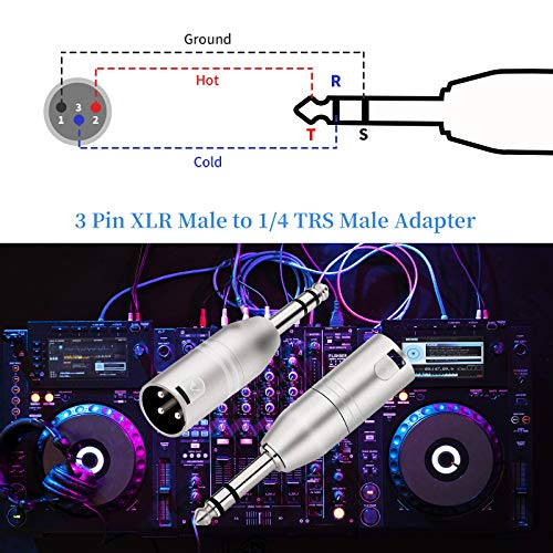 Tisino 1/4" TRS to XLR Adapter, Balanced Quarter Inch 6.35mm Male to XLR Male Adapters - 2 Pack - color: 1/4" TRS to XLRM