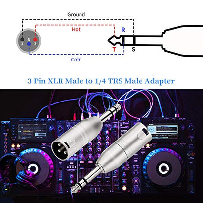 Tisino 1/4" TRS to XLR Adapter, Balanced Quarter Inch 6.35mm Male to XLR Male Adapters - 2 Pack - color: 1/4" TRS to XLRM