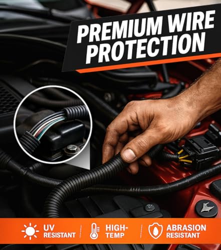 MGI SpeedWare Corrugated Split Conduit, Black Wire Tubing for High-Temperature Automotive Harness and Indoor Outdoor Wire Management (1/2" - 10ft) - size: 1/2" - 10ft