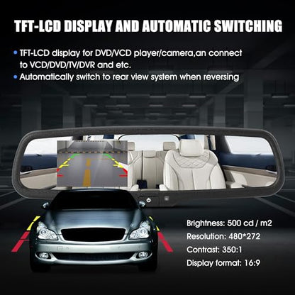 4.3inch Rear View Mirror Monitor, Auto-Dimming Rearview Monitor,480 * 272, 500 cd / m2 HD Reverse Camera System for Trucks & Van,Camera Monitor Parking Aid with Bracket