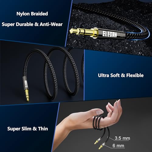 Elecan 3.5mm AUX Cable 15 Ft/2 Pack (Hi-Fi Sound-Zinc Alloy Case-OD 3.5MM-Ultra Slim&Soft) Auxiliary Stereo Audio Cable Braided 1/8 inch 3.5 mm AUX Cord for Headphones,Car,Home Stereos, Speaker,Phones - size: 15FT-2PK, style: Straight to Straight
