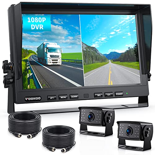 Fookoo HD 1080P Dual Wired Backup Camera: 10-inch Dual Split Screen Monitor - color: Black