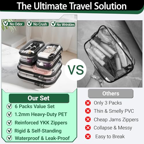 YQBRAO Clear Hard Shell Zipper Cases, 6 Travel Organizers, 2M 4S, Black - color: Black, size: 6 Pack (2M+4S)