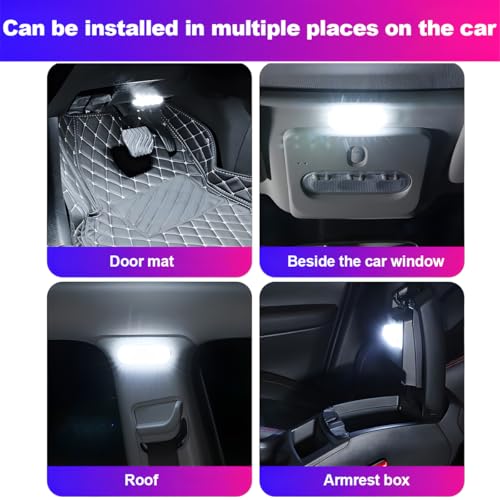 Bittwee Car LED Lights, 2PCS Vehicle Interior Wireless Ambient Lighting with 6 Bright LED Lamp Beads, Portable USB Rechargeable Atmosphere Night Lamp, Universal Automotive Accessories (White)