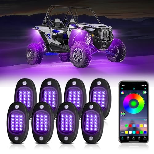 8 Pods RGB LED Rock Lights Kit with APP Control, Multi-Color 175° Beam Angle Car Underglow for Trucks, Waterproof Music Mode, Neon Underbody Lights for Jeep UTV SUV ATV Boat Golf Cart Exterior