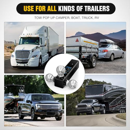 Nilight Multi-Ball Trailer Hitch Ball Mount, 1-7/8, 2, 2-5/16-Inch Balls, Triple Ball Mount fits 2-1/2-Inch Hitch Receiver, Chrome Plating - color: 2-1/2" hitch 3 ball