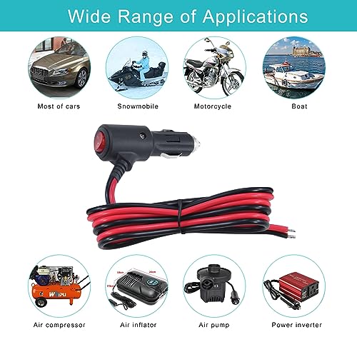 12Volt Replacement Cigarette Lighter Male Plug with On Off Switch - 3FT 12V Fused 15amp Cigarette Male Plug with 16gauge Leads, 12V DC Car Plug Replacement for Car Cooler,Cb Radio, Air Compressor - size: 3FT