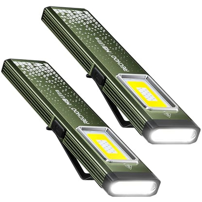 RECHOO Flat EDC Flashlight Rechargeable, 8-Mode Slim Pocket Flashlight with Magnetic Base & Clip, Lightweight Mini Rechargeable Flashlights for Everyday Carry, Working, Camping, Car Repair & Emergency - color: Green