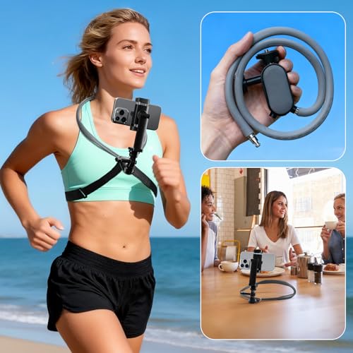 Hamillar Camera Phone Chest Neck Mount Holder for Video Recording iPhone Samsung 4-7 Inch Phones AKASO/Go Pro/Insta360X5/DJI360 (Cameras + Phone Mount)