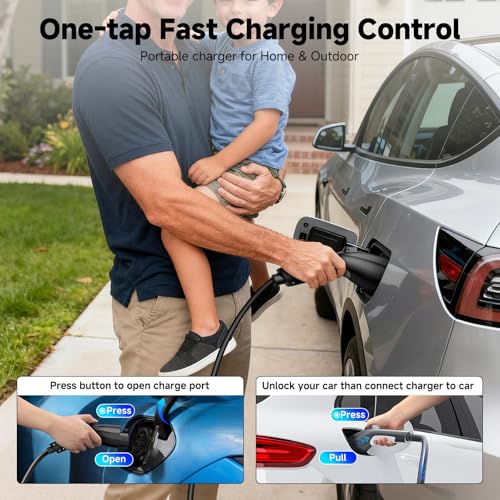 Level 1&2 Portable EV Charger (WiFi) with App Control, 8-16Amp Adjustable Current & Timer, 110V–240V, NEMA 5-15 & 6-20 Plug, 25Ft EV Charging Cable, J1772 Electric Car Charger for All PHEV/EV - size: 16A