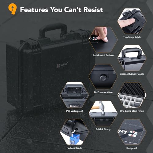 Lykus PVC2 Hard Case with Dividers for Cameras,Lenses,DJI Mavic/Air/Mini - color: Black PVC2