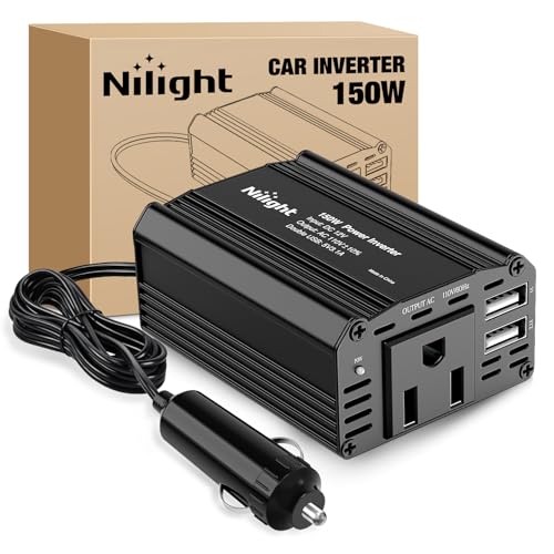 Nilight 150W Power Inverter with 3.1A Dual USB Ports and 1 AC Outlets - color: 150W USB*2 110V Outlet