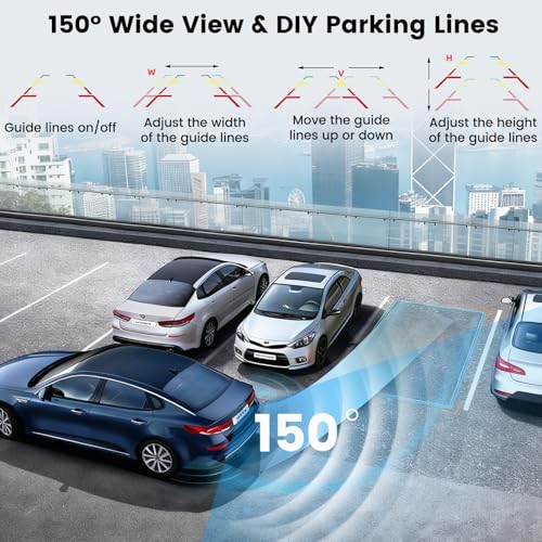 15-Min Install 5-Inch Wireless Backup Camera for Car：1080P HD No Drill Plug-Play 2-Split Monitor, Need Wiring Stable Signal Waterproof IR Night Vision Rear View Camera for SUV, Pickup, Van, Camper